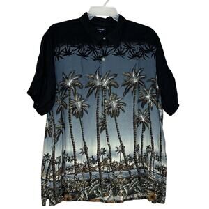 Croft & Barrow Men Button Up Shirt XXL Black Hawaiian Tropical Short Sleeve